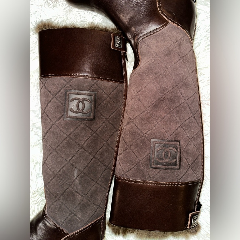 Chanel Suede & Leather Riding Boots in Espresso Brown Size 36.5 - Picture 2 of 15